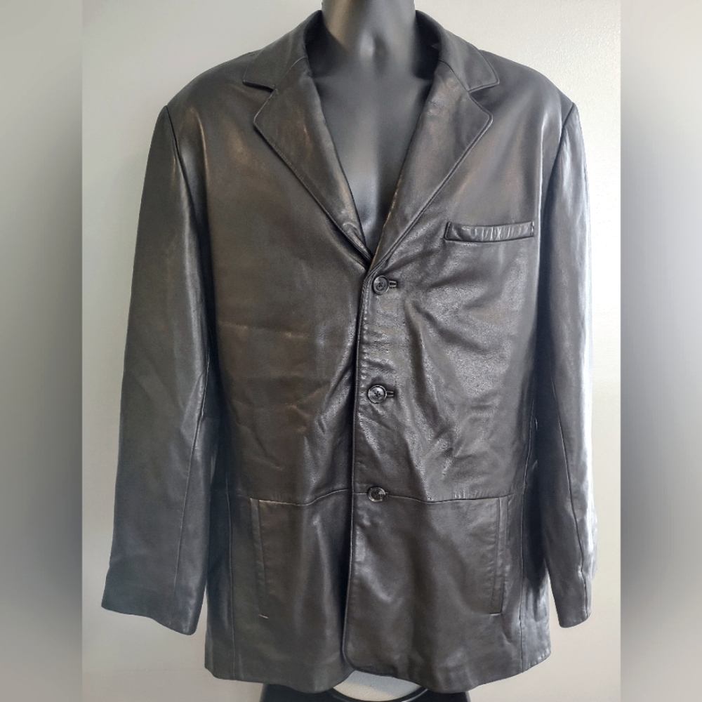 Bachrach Black Leather Button Up Coat, Soft Leather, Size XL, Great Condition